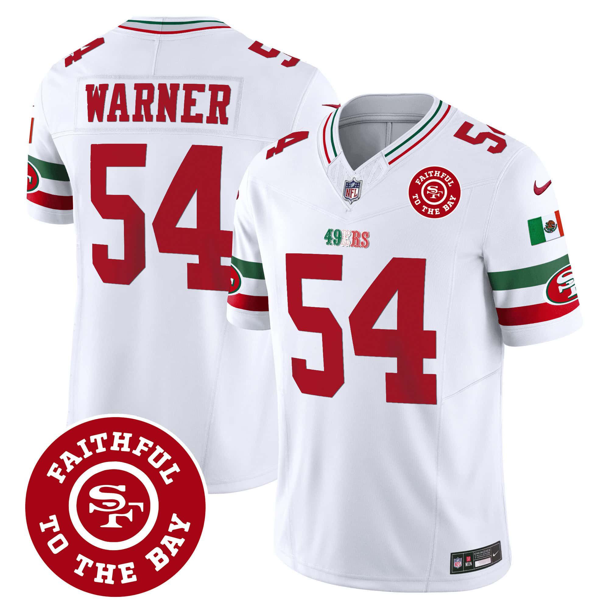 Men San Francisco 49ers 54 Warner White 2024 Nike Mexico Faithful To The Bay Patch Vapor NFL Jersey